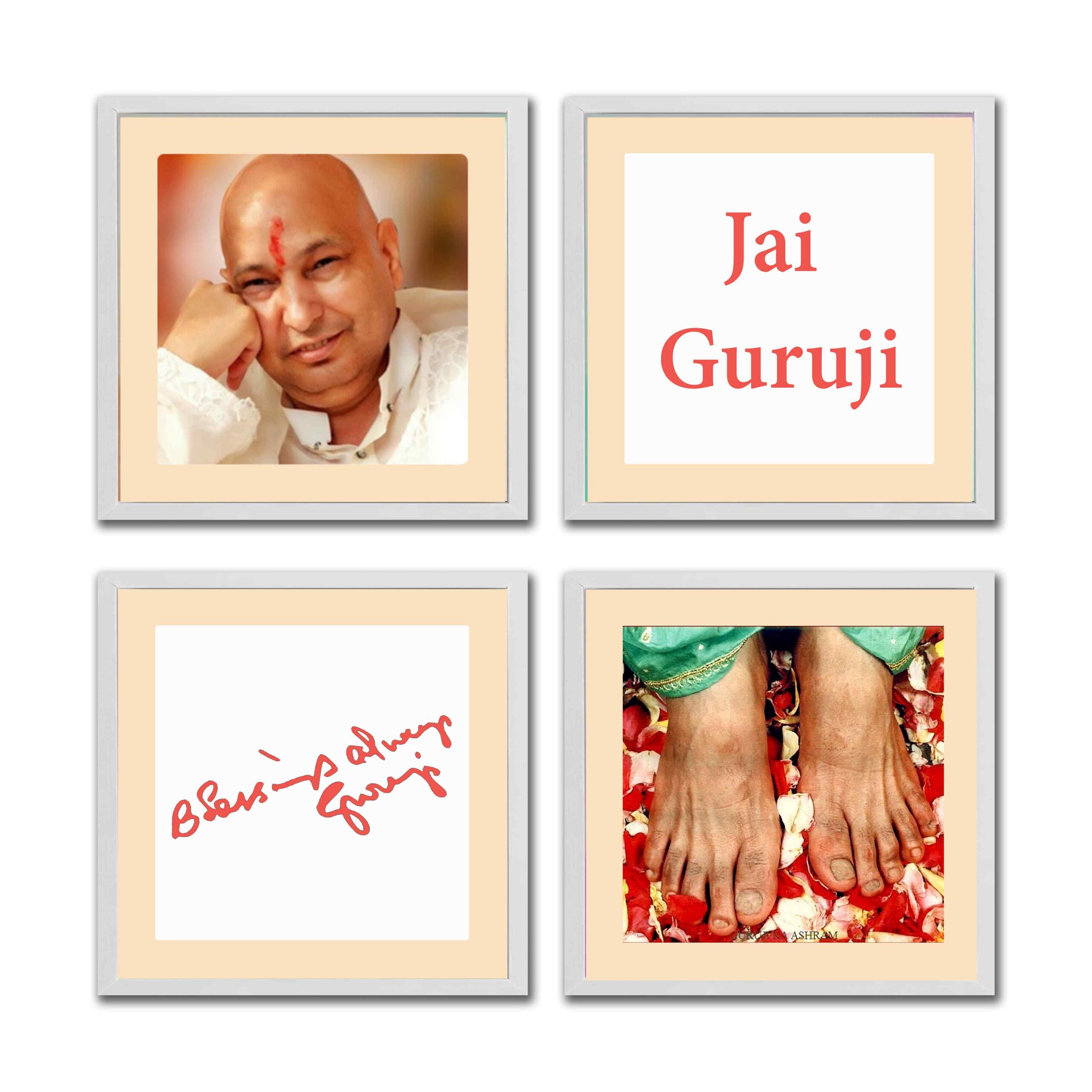 Jai Guruji Swaroop With Wooden Photoframe White 5 X 5 Set Of 4 D07